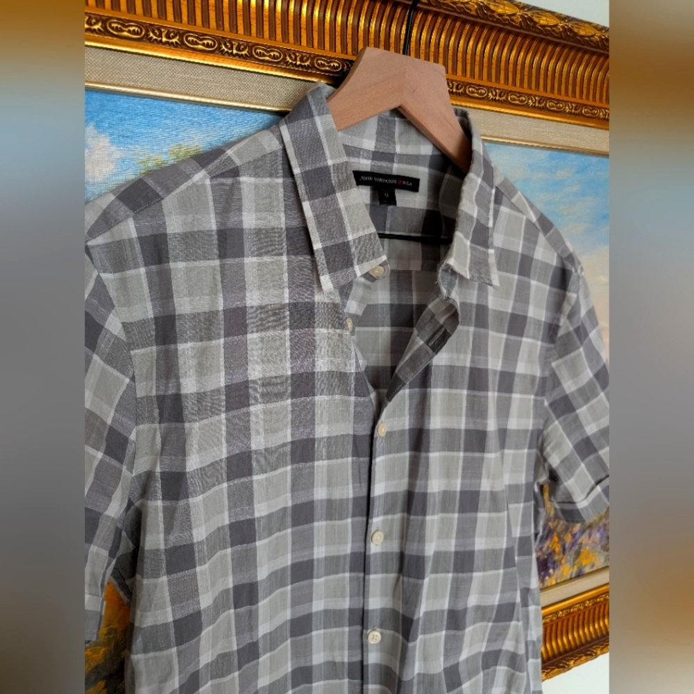 John Varvatos Gray Plaid Shirt